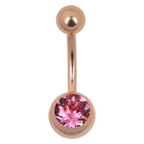 Rosa Kristall Bananabell, 8 mm Länge, Roségold auf weißem Hintergrund