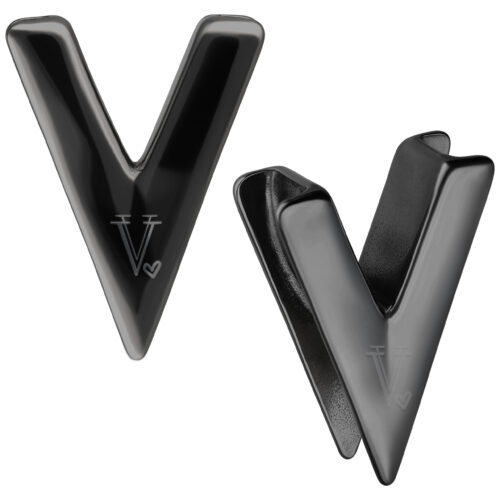 Schwarze V-förmige Earsaddles von Verena Venus, 14 mm, auf weißem Hintergrund