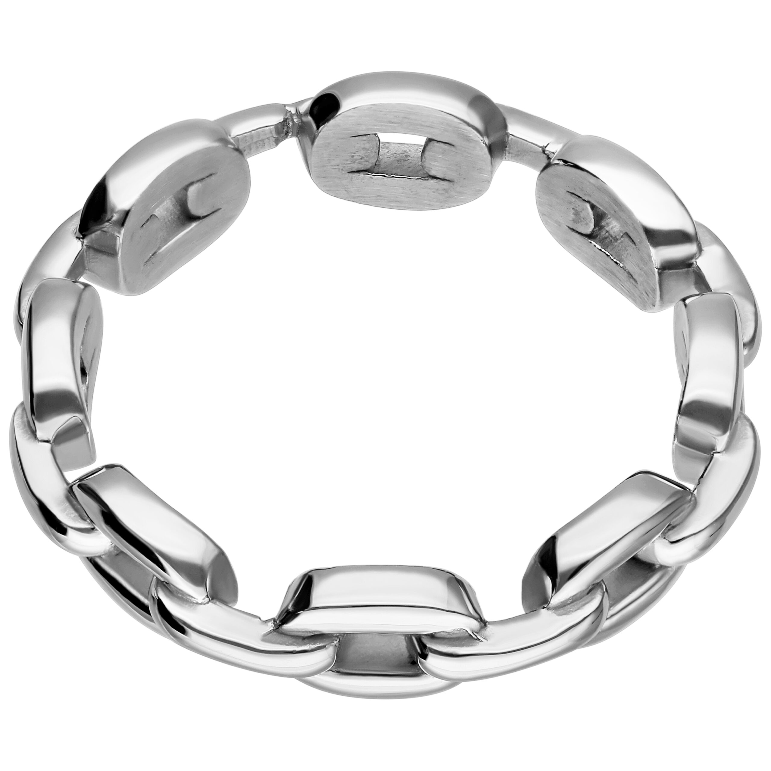 Silberner Link Chain Ring, 17 mm, Chirurgenstahl Silberner Fingerring aus Chirurgenstahl mit Kettenglied-Design auf weißem Hintergrund