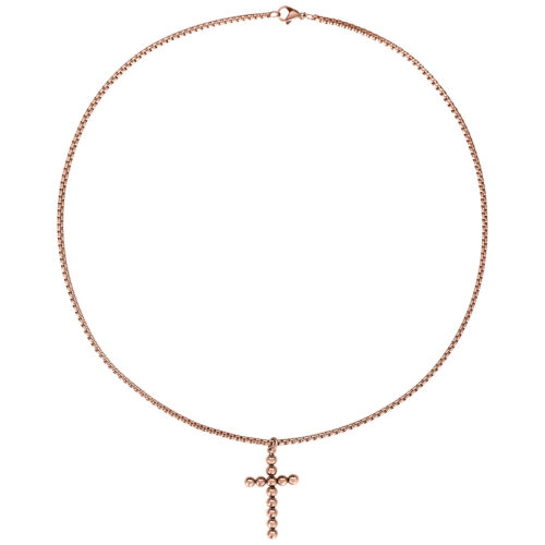 Kette aus Chirurgenstahl 316L in Roségold mit Kreuzanhänger auf weißem Hintergrund