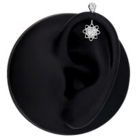 Vertikales Helix Barbell mit Kristallblume Schwarzes Ohrmodell mit silbernem Vertikal Helix Barbell und Kristallblume