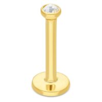 18K Gold Labret mit Kristallklaren Stein Goldenes Labret aus 750er Gold mit kristallklarem Stein auf weißem Hintergrund