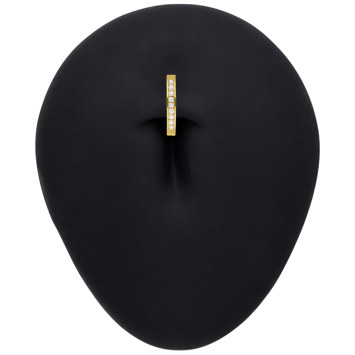 Goldener Bauchnabel Clicker mit Moissanit Kristallen auf schwarzem Hintergrund