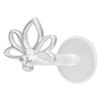 Silbernes Lotus Push-Fit Labret Piercing Silberfarbenes Lotus Labret Piercing mit Push-Fit auf weißem Hintergrund