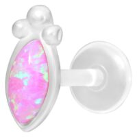 Pink Bindi Opal Labret in Silber Silberner Labret mit pinkem synthetischen Opal auf weißem Hintergrund