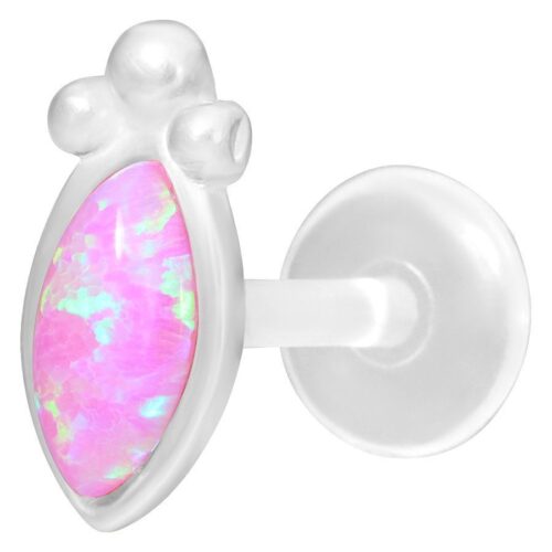 Silberner Labret mit pinkem synthetischen Opal auf weißem Hintergrund