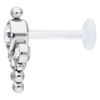 Bindi Push-fit Labret mit klarem Kristall Bindi Push-fit Labret aus Titan und Bioplast mit klarem Kristall auf weißem Hintergrund