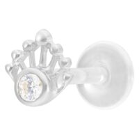 Silberner Mermaid Push-Fit Labret mit Kristall Silberner Labret-Piercing mit Kristall auf weißem Hintergrund