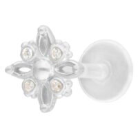 Silberfarbenes Labret mit sternförmigem Aufsatz und Kristallen auf weißem Hintergrund