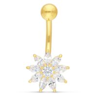 18k Gold Bananabell mit Kristallblume 18k Gold Bananabell mit kristallklarer Blume auf weißem Hintergrund
