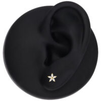 14K Gold Moissanit Blume Aufsatz Goldener Blumenaufsatz mit klaren Kristallen auf schwarzem Ohrmodell