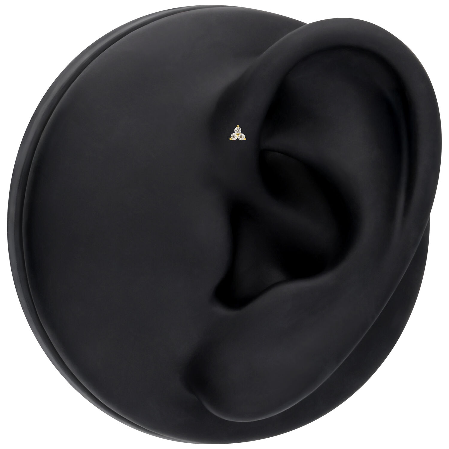 14K Gold Moissanit Aufsatz am Ohr Trinity Aufsatz aus 14K Gold mit Moissanit am schwarzen Ohr-Modell