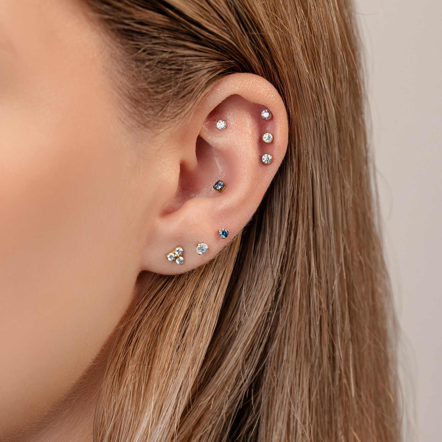 Trinity Aufsatz für Push Fit Labret am Ohr, Titan, verschiedene Kristallfarben