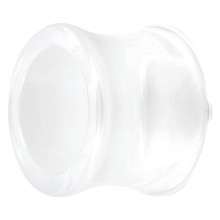 Klarer Double Flared Acryl Tunnel Transparenter doppelter Flared Tunnel aus Acryl auf weißem Hintergrund