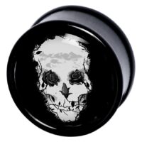 Schwarzer Plug mit Totenkopf und Rosen Motiv auf weißem Hintergrund