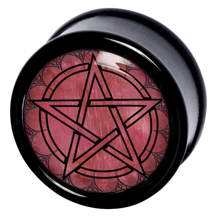Sinner Plug mit Pentagramm-Design, schwarz-rot Schwarzer Sinner Plug mit rotem Pentagramm-Design auf weißem Hintergrund