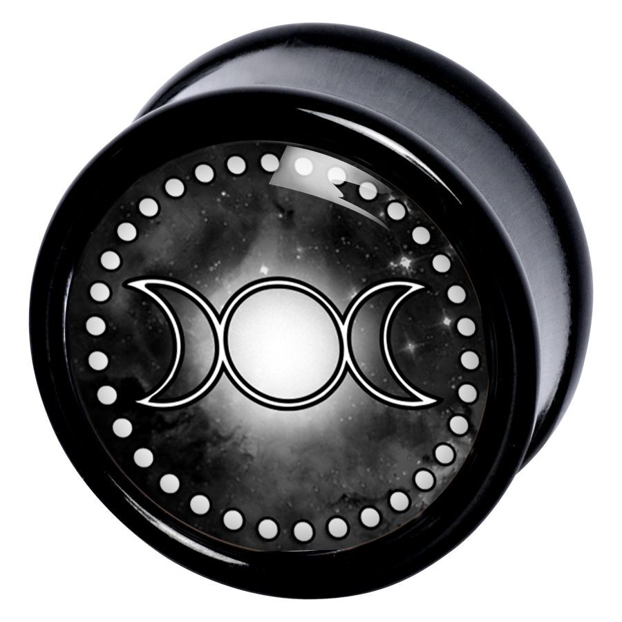 Schwarzer Triple Moon Plug mit Mondmotiv Schwarzer Plug mit Triple Moon Design auf schwarzem Hintergrund