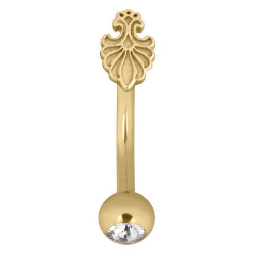 Goldenes Micro Bananabell mit Barock-Design und Kristall auf weißem Hintergrund