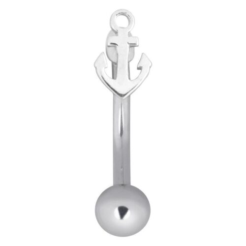Silbernes Anchor Micro Bananabell, Stärke 1,2 mm, Länge 8,0 mm, auf weißem Hintergrund