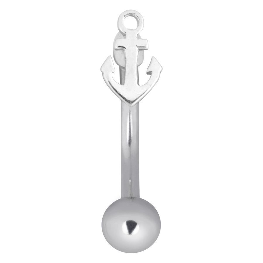 Silbernes Anchor Micro Bananabell 1,2 mm Silbernes Anchor Micro Bananabell, Stärke 1,2 mm, Länge 8,0 mm, auf weißem Hintergrund