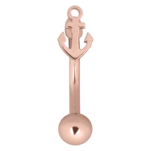 Roségoldenes Anchor Micro Bananabell mit Anker-Design, Stärke 1,6 mm, Länge 12,0 mm auf weißem Hintergrund