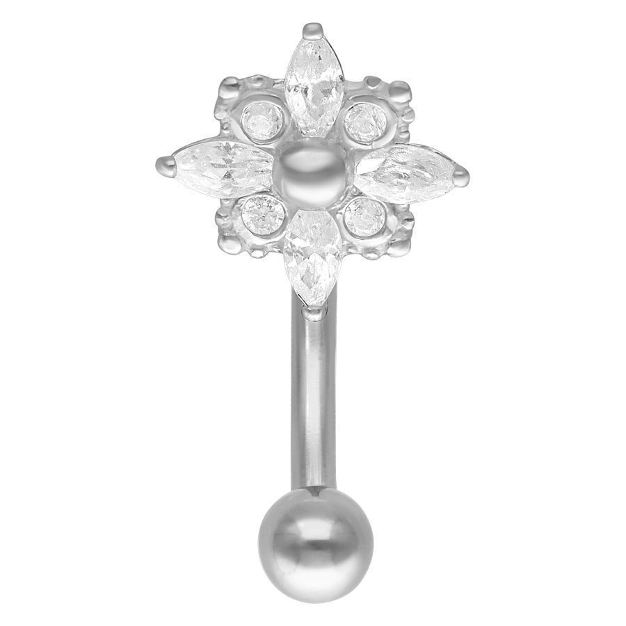 Polar Star Micro Bananabell aus Silber Silbernes Bananabell mit sternförmigem Kristalldesign auf weißem Hintergrund