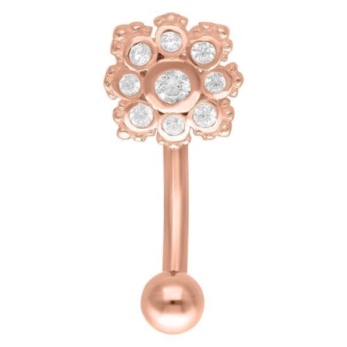 Roségoldenes Micro Bananabell mit floralen Kristallen, 12mm