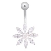 Bauchnabelpiercing in Silber mit Blütenanhänger aus Kristallen
