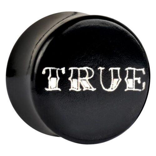 Schwarzer Horn Plug mit weißem 'TRUE'-Schriftzug, Größe 8,0 mm