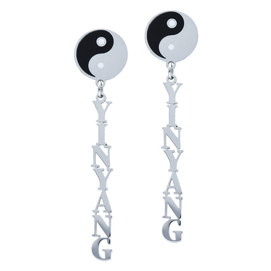 Silber Yin Yang Ohrstecker aus Chirurgenstahl Silberne Yin Yang Ohrstecker, runde Plakette mit schwarzem und weißem Yin Yang-Muster, hängender Schriftzug