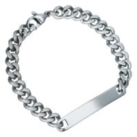 Gravierbares Armband aus Chirurgenstahl Silbernes gravierbares Armband aus Chirurgenstahl auf weißem Hintergrund