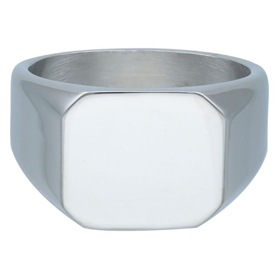 Silberner gravierbarer Basic Ring aus Stahl Silberner Basic Ring aus Chirurgenstahl 316L auf weißem Hintergrund