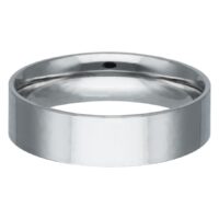 Silberner gravierbarer Basic Ring aus glänzendem Chirurgenstahl auf weißem Hintergrund