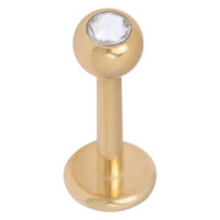 Goldenes Titan Labret mit klarem Kristall auf weißem Hintergrund