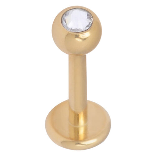 Goldenes Labret mit kristallklarem Stein auf weißem Hintergrund