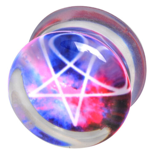 Acryl Plug mit Galaxy Pentagram Design in Blau, Pink und Weiß auf transparentem Hintergrund
