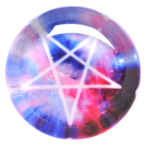 Runder Acryl-Plug mit blau-pinkem Galaxy-Pentagramm-Muster