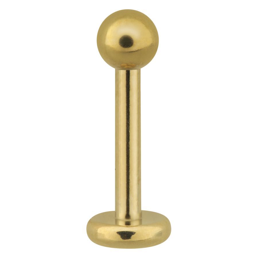 Goldener Labret aus Edelstahl mit Kugel Goldener Edelstahl-Labret mit Kugel auf weißem Hintergrund