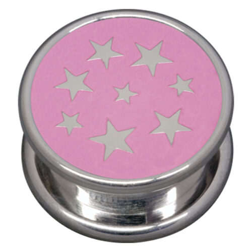 Silberner Piercing-Plug mit rosa Sternmuster auf neutralem Hintergrund
