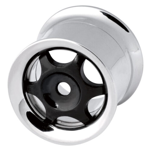 Silberner Tunnel mit schwarzem Rad-Design, aus Chirurgenstahl