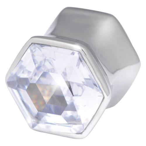Silberner Hexagon Plug mit klarem Kristall auf weißem Hintergrund