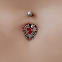 Sacred Heart Bauchnabelpiercing mit Titan Bauchnabelpiercing mit rotem Herz und Stacheldraht, Titanoptik