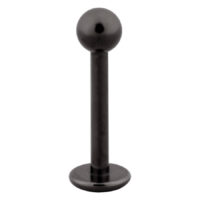 Schwarzes Labret Piercing aus Chirurgenstahl Schwarzes Labret mit Kugel aus Chirurgenstahl auf weißem Hintergrund