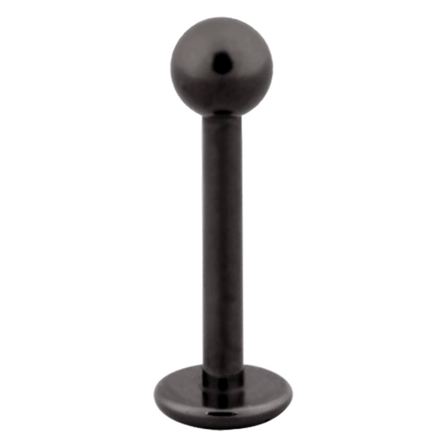 Schwarzes Labret Piercing aus Chirurgenstahl Schwarzes Labret mit Kugel aus Chirurgenstahl auf weißem Hintergrund
