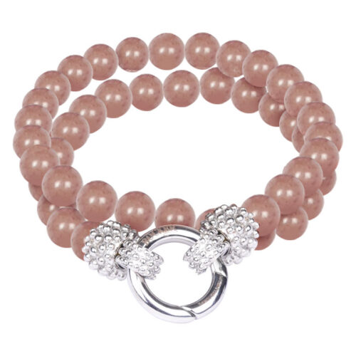Beiges Armband aus Chirurgenstahl mit doppelter Perlenreihe und silbernem Verschluss