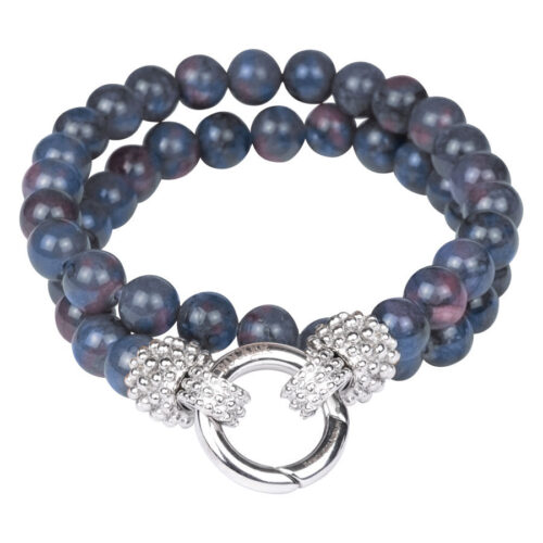 Doppelreihiges Armband in Jeansblau mit silbernem Verschluss, Länge 160 mm