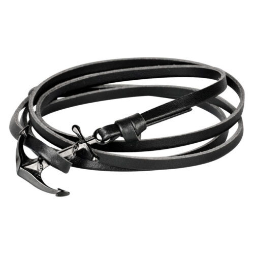 Schwarzes Lederarmband mit Anker aus Chirurgenstahl auf weißem Hintergrund