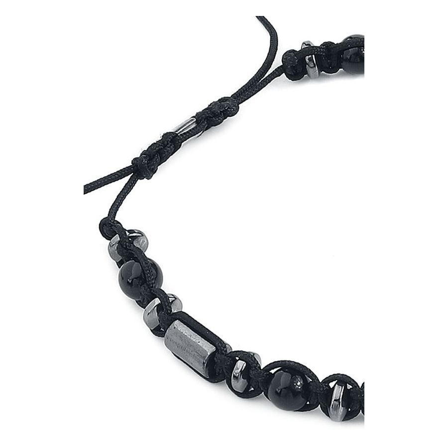 Schwarzes Armband mit Nylon und Stein Unisex schwarzes Armband aus Nylon mit Steinperlen auf weißem Hintergrund