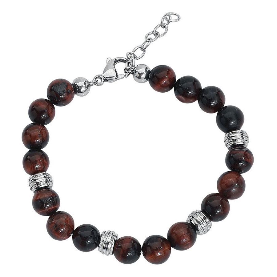 Mahagony Armband aus Chirurgenstahl Mahagony braunes Armband mit Chirurgenstahl, rote und schwarze Perlen, silberne Details