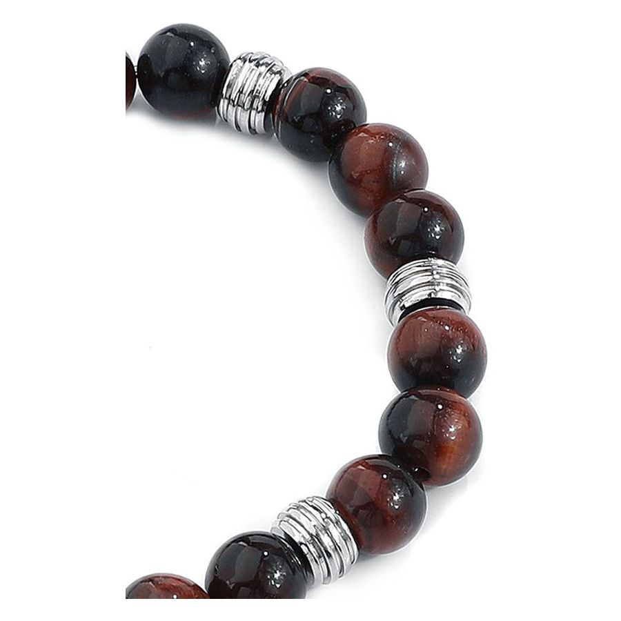 Mahagony Brown Armband mit Edelstahl Mahagony Brown Armband aus Chirurgenstahl mit braunen und schwarzen Perlen auf weißem Hintergrund